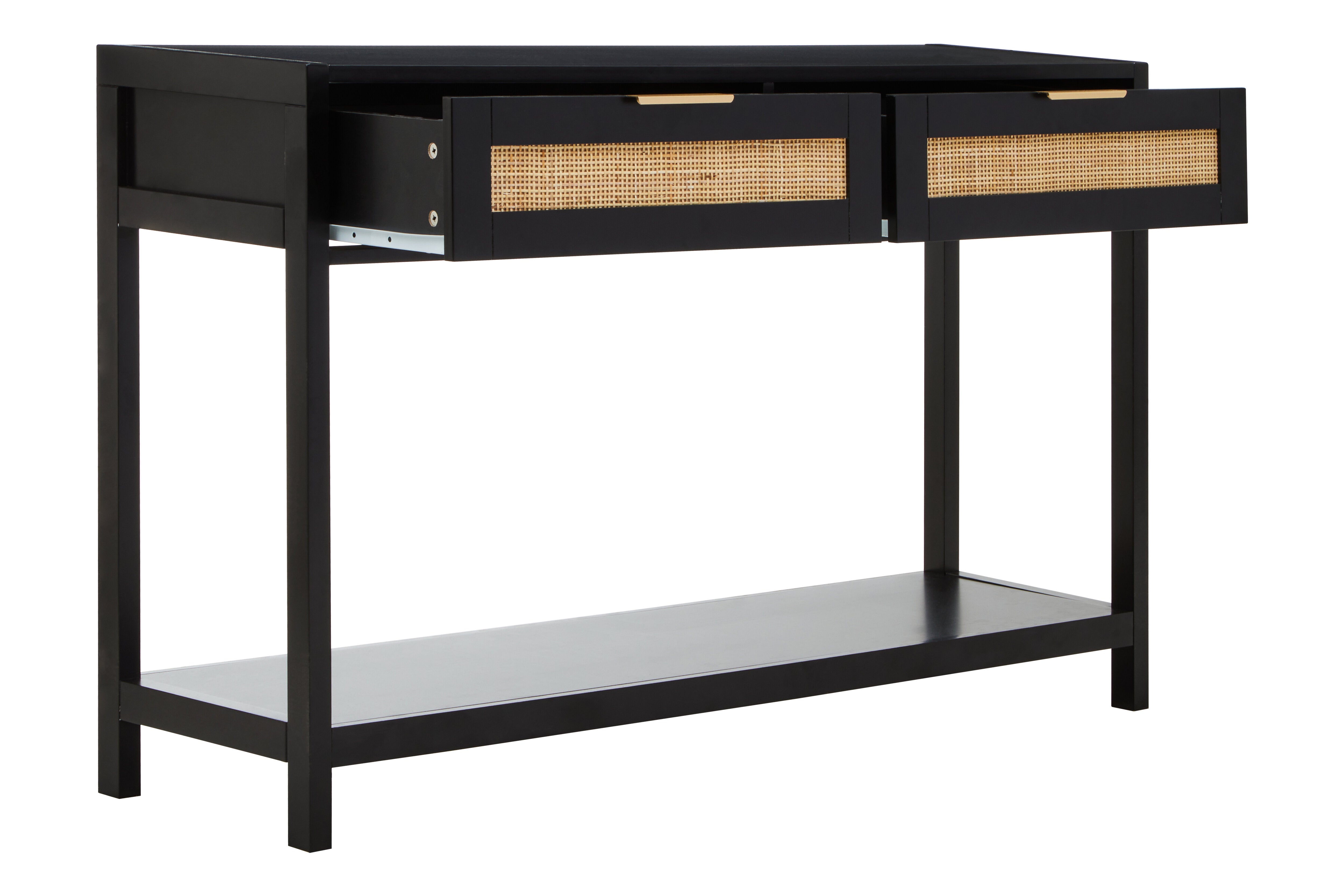 Burwood Black Wood & Natural Rattan Console Table